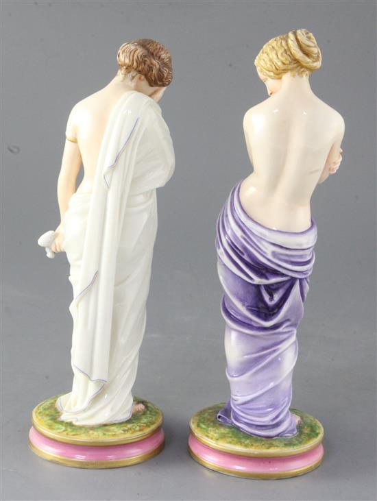 A pair of Royal Worcester Kerr & Binns figures of Sorrow and Joy, 25cm and 24cm